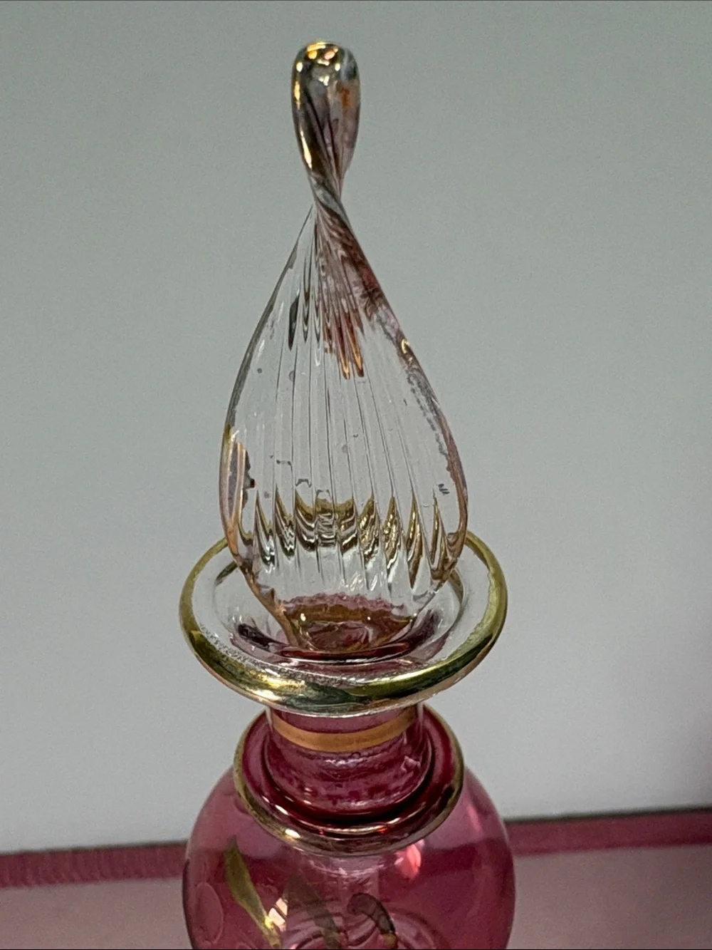 Egyptian Handblown Pink Glass Bottle with stopper